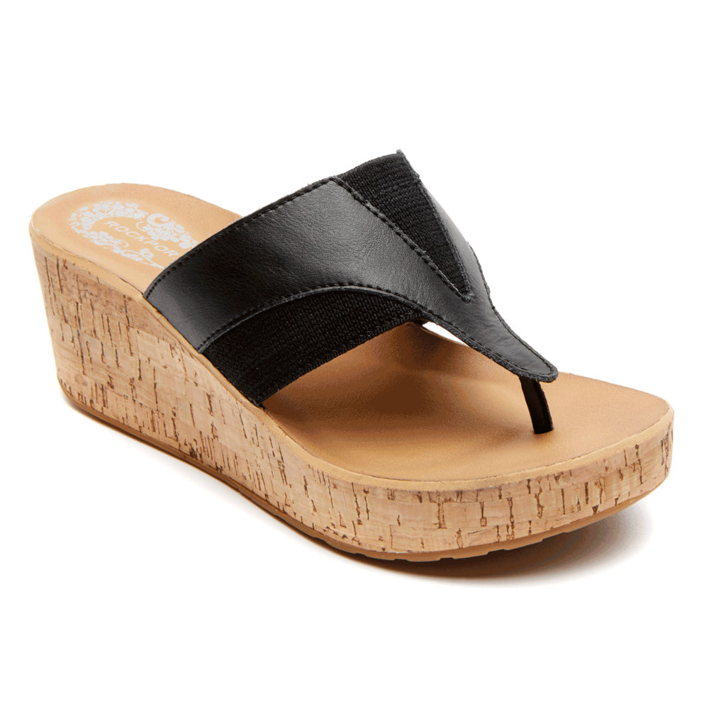 Cunhas Rockport Mulher Pretas - Weekend Casuals Lanea Gore Thong - 27035KWMY